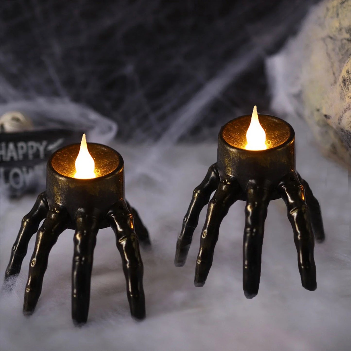 Spooky LED Skeleton Hand Flameless Candle - Perfect Halloween Decoration for Indoor & Outdoor Parties!