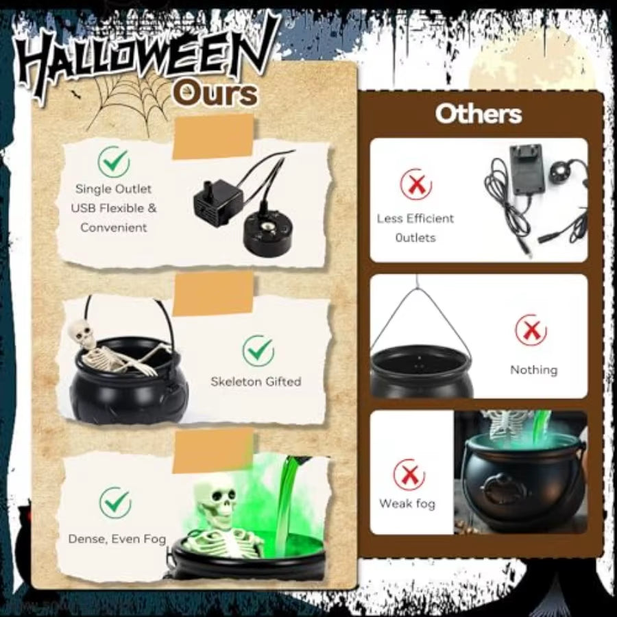 Halloween Decorations Indoor Decor with Magic Floating Potion Bottles and Mist Maker Black Plastic Witches Bowl Halloween Decor