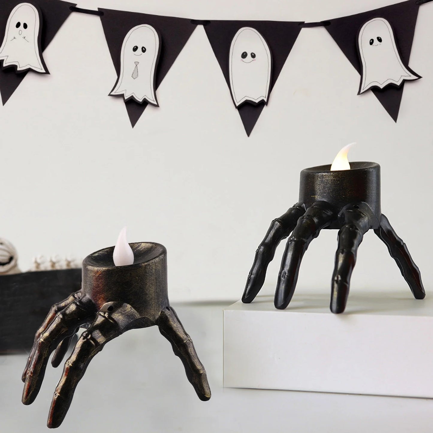Spooky LED Skeleton Hand Flameless Candle - Perfect Halloween Decoration for Indoor & Outdoor Parties!