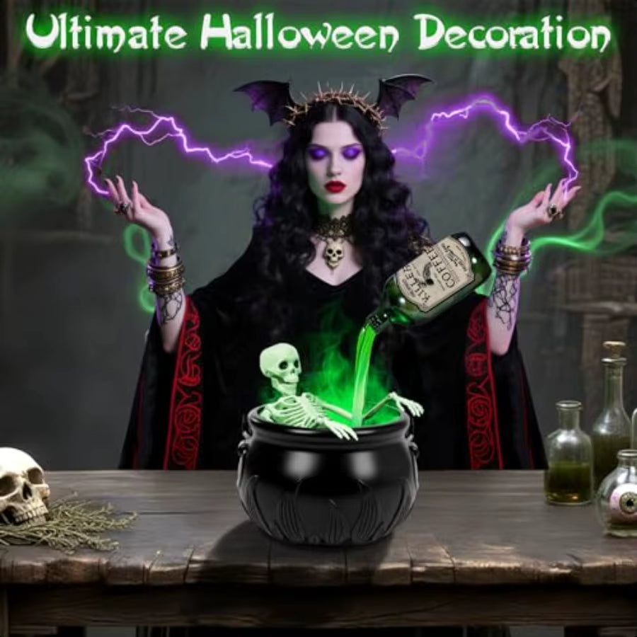 Halloween Decorations Indoor Decor with Magic Floating Potion Bottles and Mist Maker Black Plastic Witches Bowl Halloween Decor