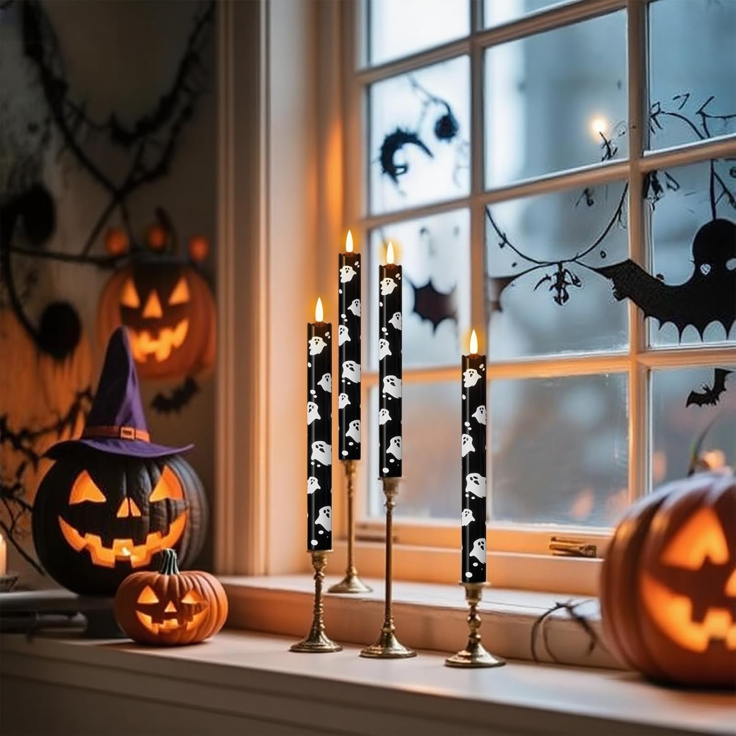 Flameless Flickering Taper Candles with Remote and Timer, Battery Operated Ghost