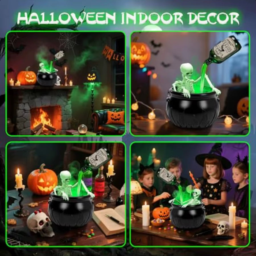 Halloween Decorations Indoor Decor with Magic Floating Potion Bottles and Mist Maker Black Plastic Witches Bowl Halloween Decor