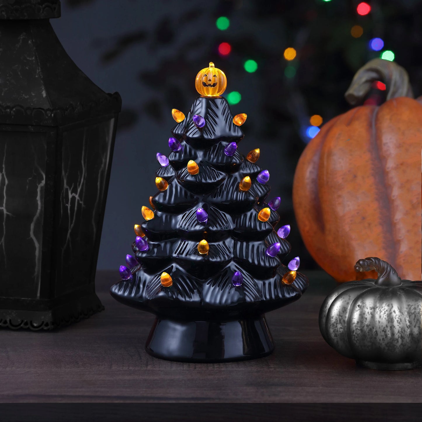 11.75" Black Ceramic Halloween Tree Decoration