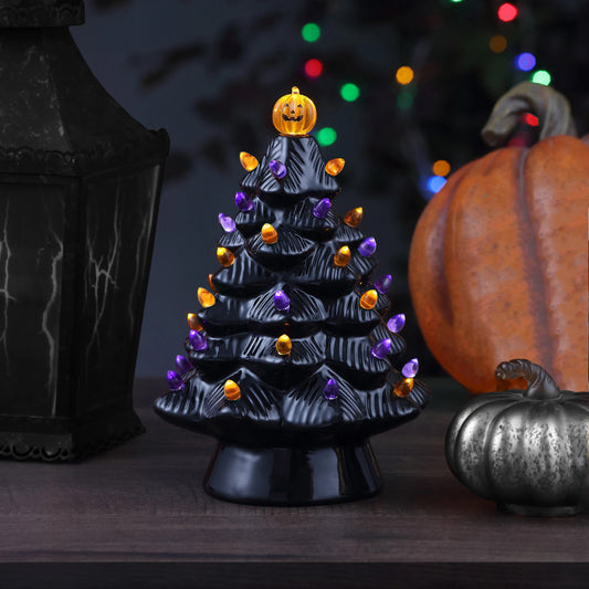 11.75" Black Ceramic Halloween Tree Decoration