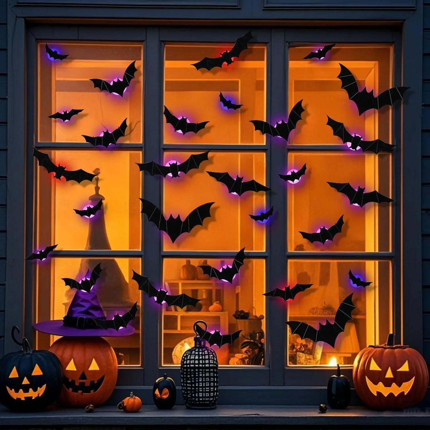 24 Pack Light up Bats Halloween Decor – LED Lights for Halloween, Glow in the Dark Wall Decor, 3D Lighted Bat with Twinkling Effects for Indoor & Outdoor (Bats)