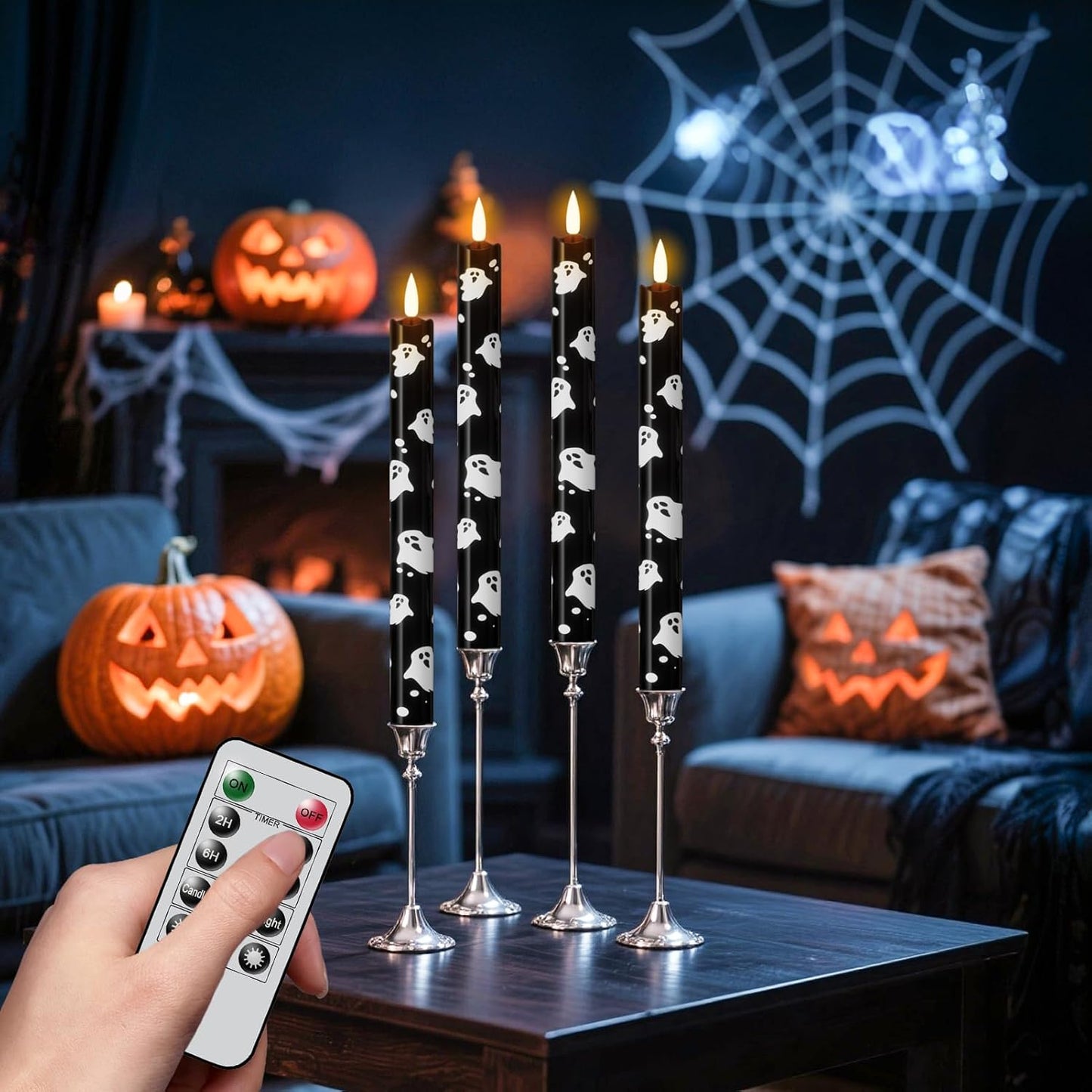 Flameless Flickering Taper Candles with Remote and Timer, Battery Operated Ghost