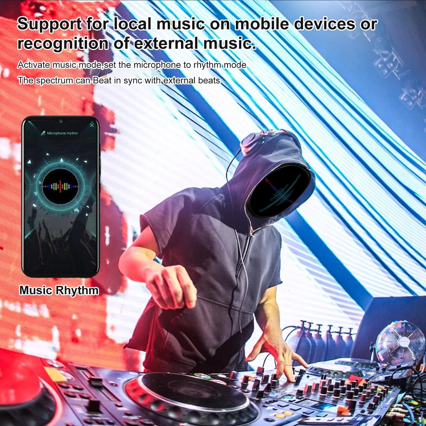 Bluetooth Programmable LED Face Mask - Light Up Your Halloween & Masquerade Party Fun!