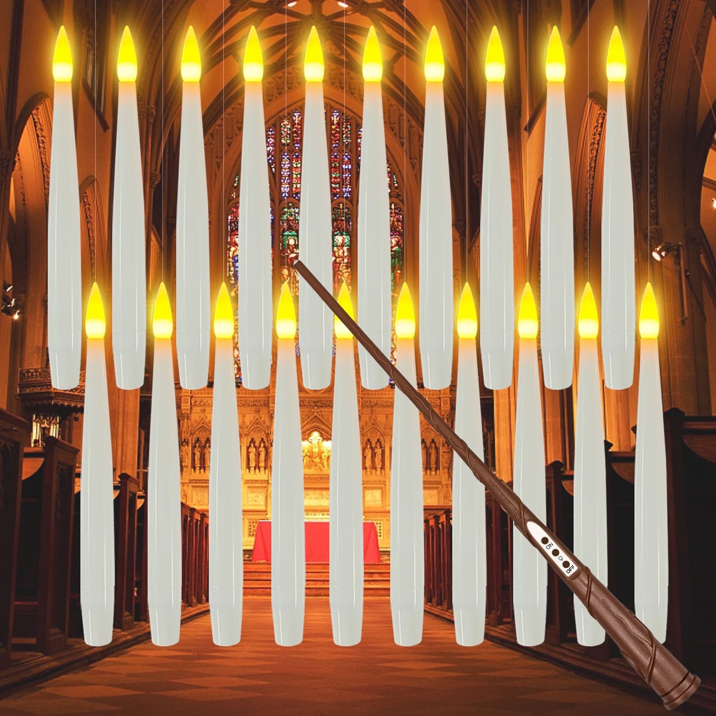 Floating Candles with Wand 20PCS Harry Potter Magic Hanging Candles Warm Light Battery Operated for Valentine'S Day Gift Party Decor