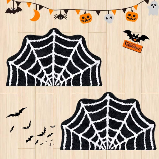 2 Pack Spider Web Bath Mat, 31‘’×20‘’ Halloween Decor Spider Web Rugs, Non-Slip Tufted Mats for Halloween Decor for Front Door,