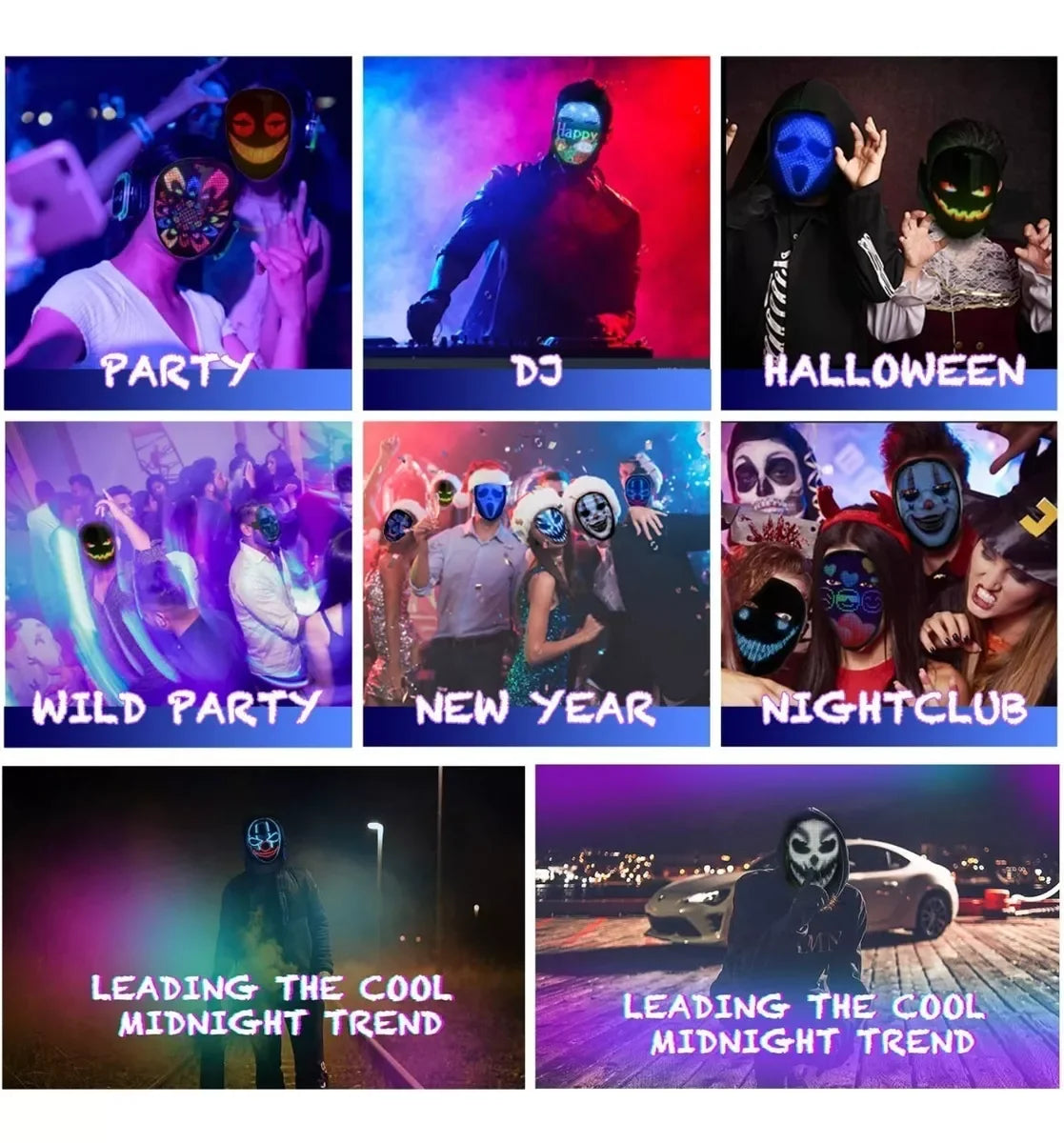 Bluetooth Programmable LED Face Mask - Light Up Your Halloween & Masquerade Party Fun!