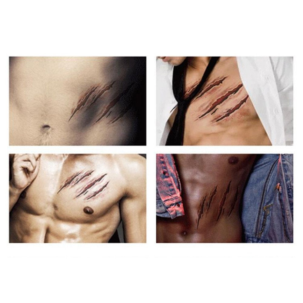 10Pcs Halloween Zombie Scars Tattoos with Fake Scar Bloody Costume Makeup Halloween Decoration Terror Wound Scary Blood Injury Sticker (1)