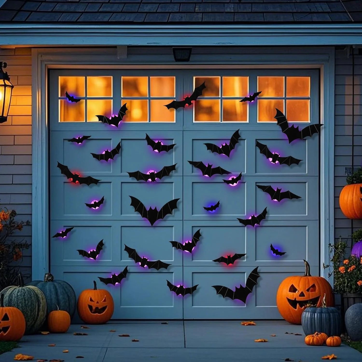 24 Pack Light up Bats Halloween Decor – LED Lights for Halloween, Glow in the Dark Wall Decor, 3D Lighted Bat with Twinkling Effects for Indoor & Outdoor (Bats)