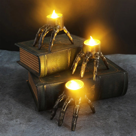Spooky LED Skeleton Hand Flameless Candle - Perfect Halloween Decoration for Indoor & Outdoor Parties!