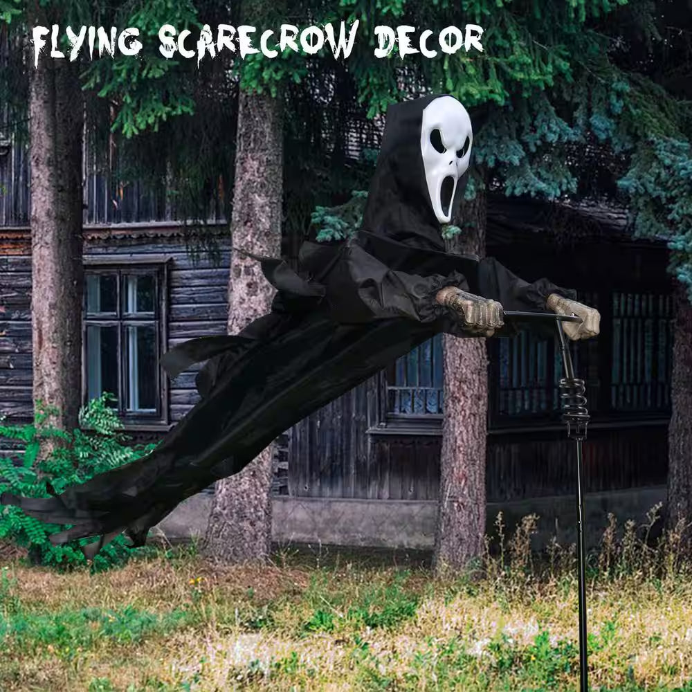 7.5 Ft. Halloween Scarecrow Ghost Outdoor Decorations, Rotatable Ghost of Death Flying Ghost for Outdoor and Garden