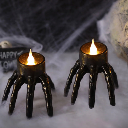 Spooky LED Skeleton Hand Flameless Candle - Perfect Halloween Decoration for Indoor & Outdoor Parties!