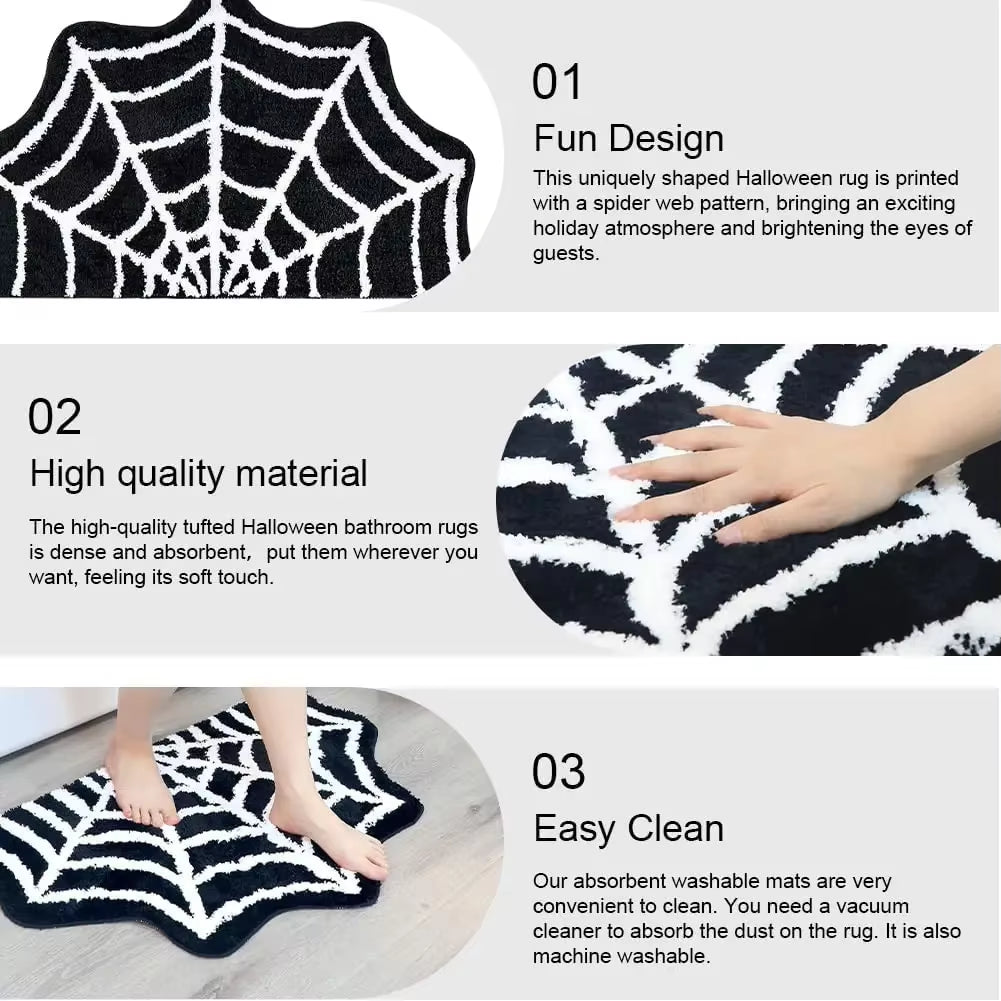 2 Pack Spider Web Bath Mat, 31‘’×20‘’ Halloween Decor Spider Web Rugs, Non-Slip Tufted Mats for Halloween Decor for Front Door,