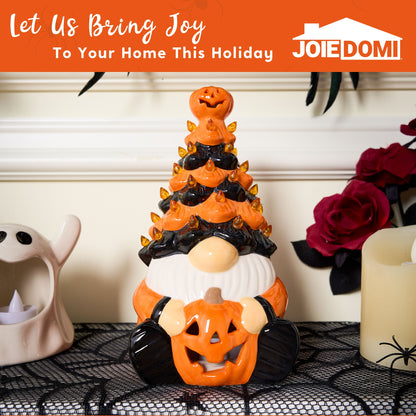 8.5 Inch Halloween Decorations Ceramic Gnome Tree Decorations with Build-In Leds,Light up Pumpkin Table Decor Bedroom Indoor Centerpieces for Tables