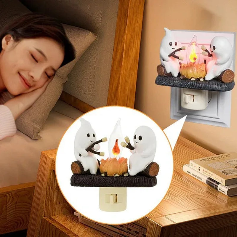 Ghost Campfire Night Light Ghost Campfire Flickering Nightlight LED Small Faux Campfire Night Light Funny Halloween Nightlight