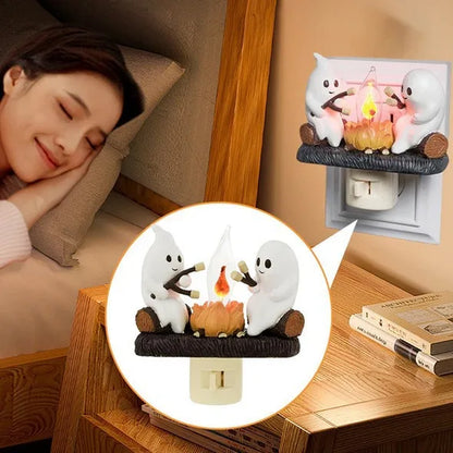 Ghost Campfire Night Light Ghost Campfire Flickering Nightlight LED Small Faux Campfire Night Light Funny Halloween Nightlight