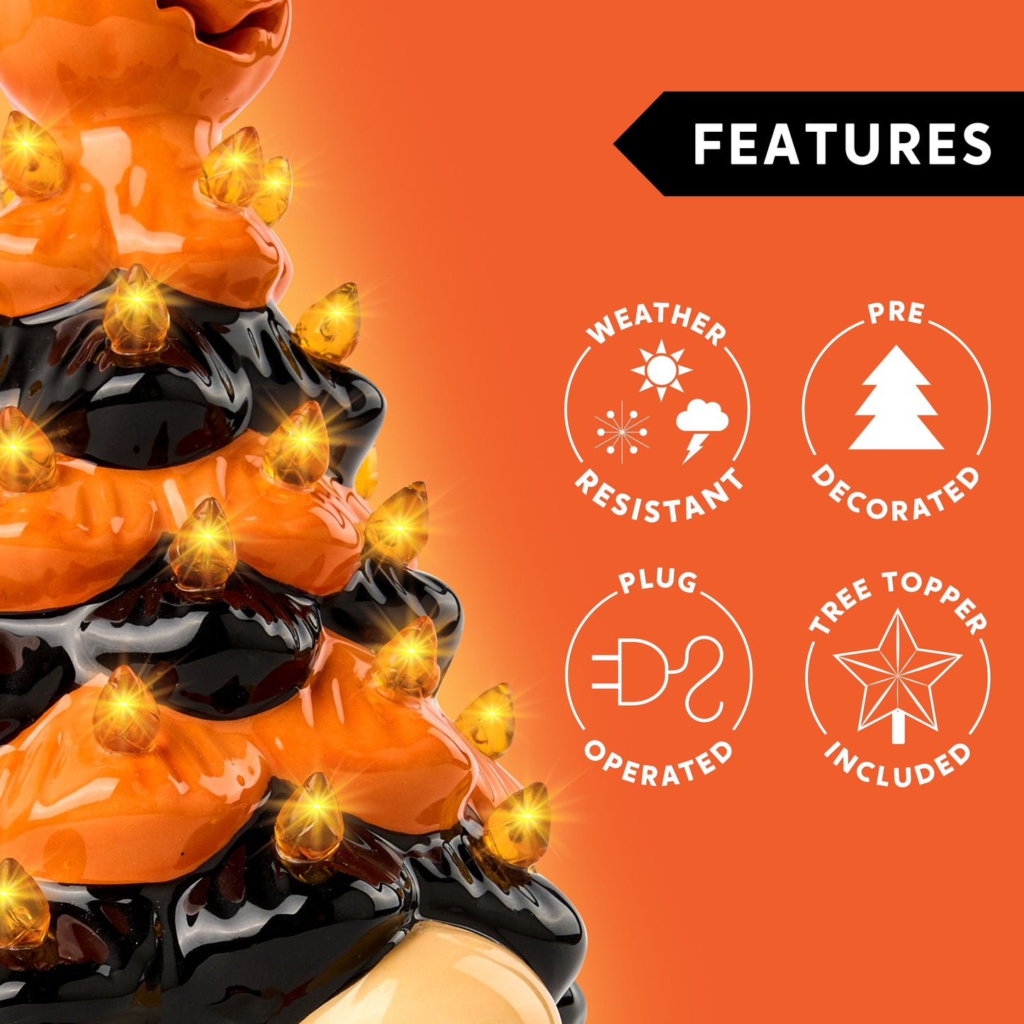 8.5 Inch Halloween Decorations Ceramic Gnome Tree Decorations with Build-In Leds,Light up Pumpkin Table Decor Bedroom Indoor Centerpieces for Tables