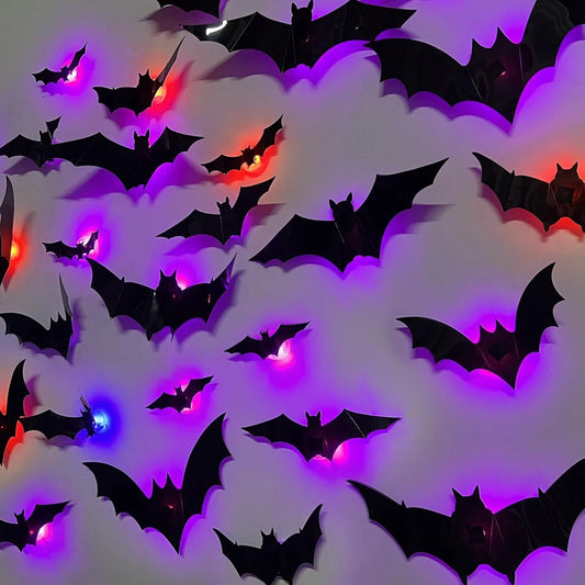 24 Pack Light up Bats Halloween Decor – LED Lights for Halloween, Glow in the Dark Wall Decor, 3D Lighted Bat with Twinkling Effects for Indoor & Outdoor​ (Bats)