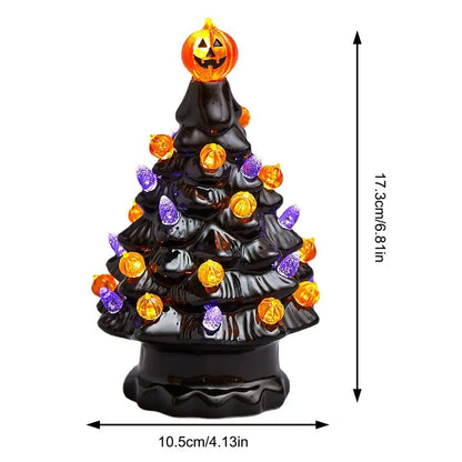 Halloween LED Tree Table Centerpiece Halloween Decor Ceramic Tree Christmas Tree Pumpkin Lighted Halloween Decorations