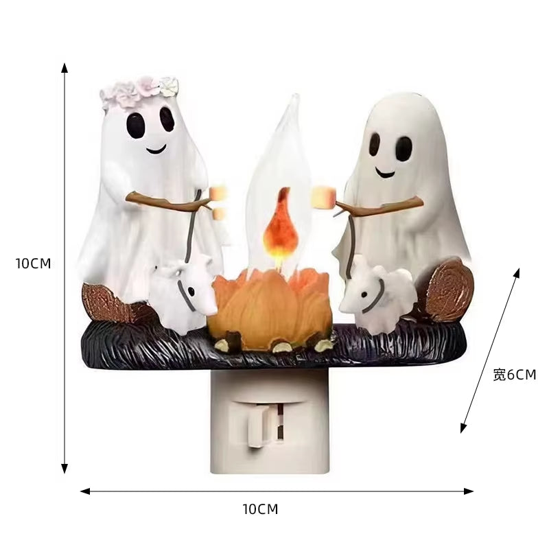 Ghost Campfire Night Light Ghost Campfire Flickering Nightlight LED Small Faux Campfire Night Light Funny Halloween Nightlight