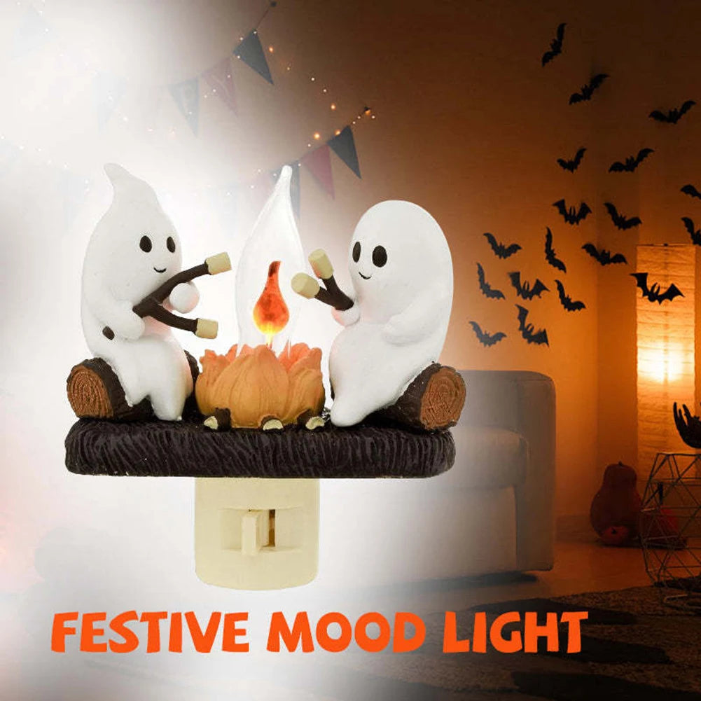 Ghost Campfire Night Light Ghost Campfire Flickering Nightlight LED Small Faux Campfire Night Light Funny Halloween Nightlight
