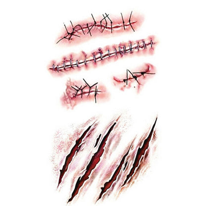 10Pcs Halloween Zombie Scars Tattoos with Fake Scar Bloody Costume Makeup Halloween Decoration Terror Wound Scary Blood Injury Sticker (1)