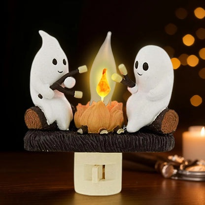 Ghost Campfire Night Light Ghost Campfire Flickering Nightlight LED Small Faux Campfire Night Light Funny Halloween Nightlight