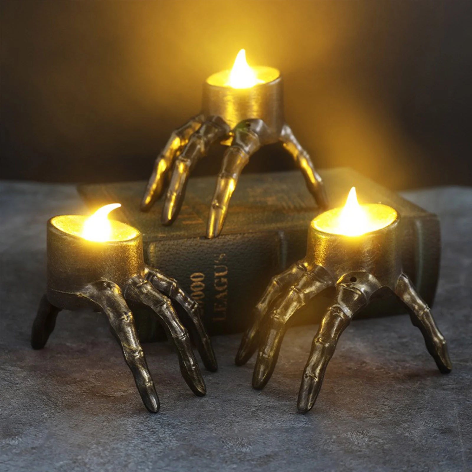 Spooky LED Skeleton Hand Flameless Candle - Perfect Halloween Decoration for Indoor & Outdoor Parties!