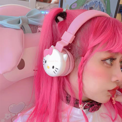 Kuromi Hello Kitty Cut Bluetooth Headphone Wireless Headsets Anime Cartoon Stereo Headset Earphone Fashion Hottie Y2K Gifts