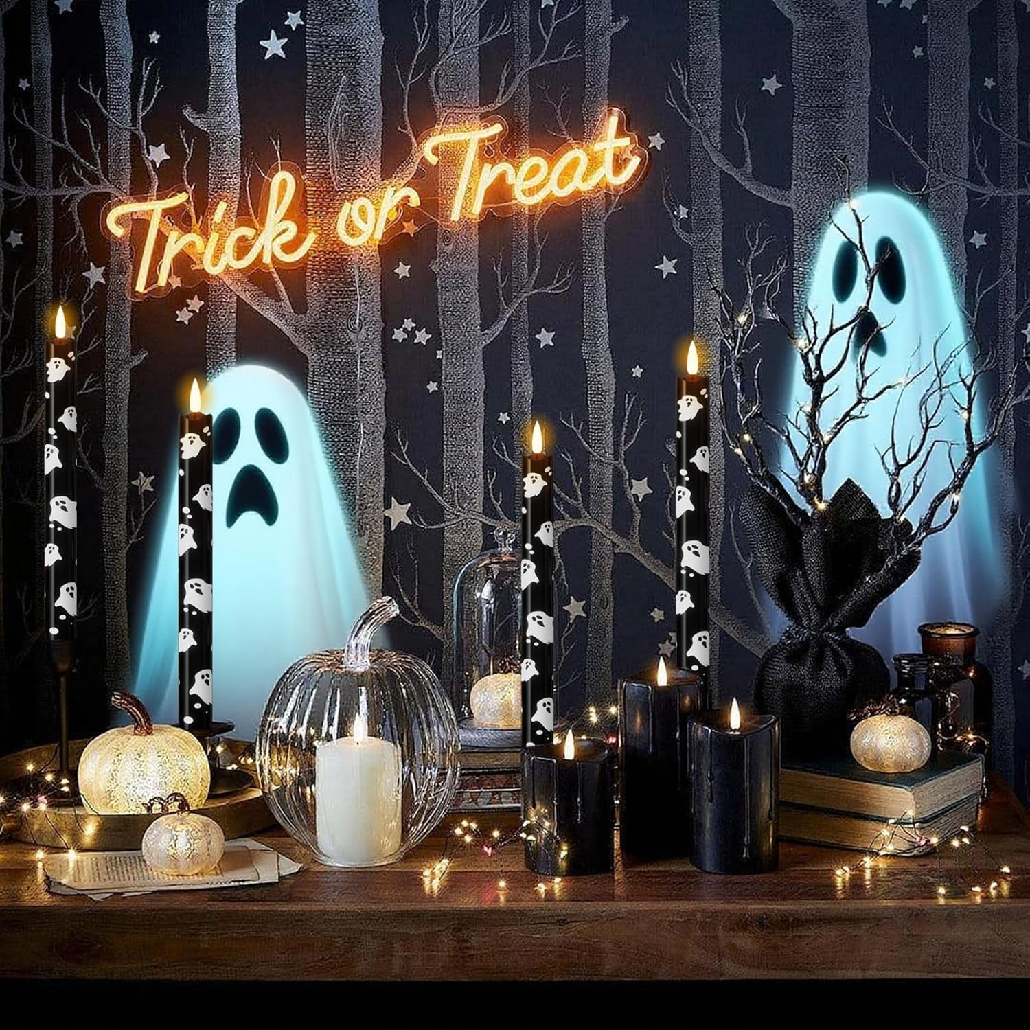 Flameless Flickering Taper Candles with Remote and Timer, Battery Operated Ghost