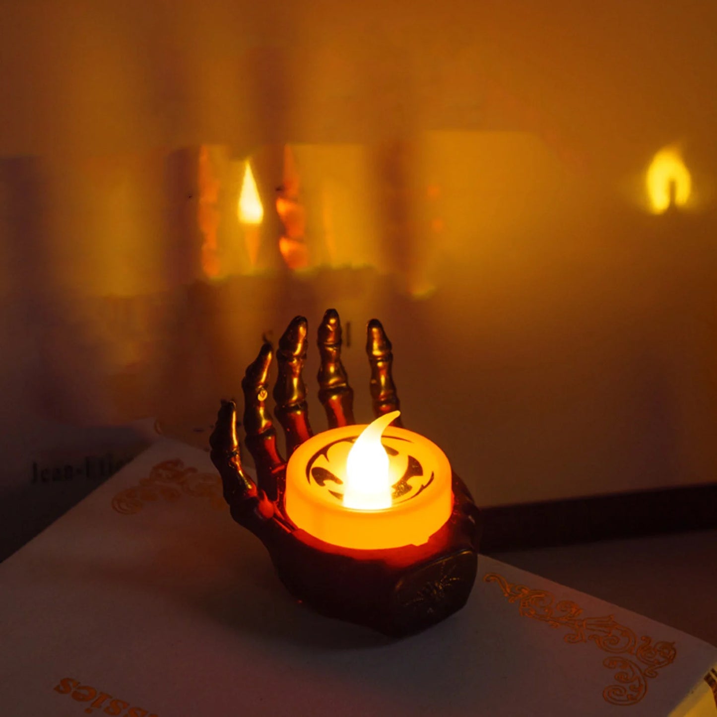 Halloween Spider Tea Lights, LED Flameless Spider Candle Holder Lights Battery Operated Orange Tea Lights for Halloween Party Table Home Halloween Decorations