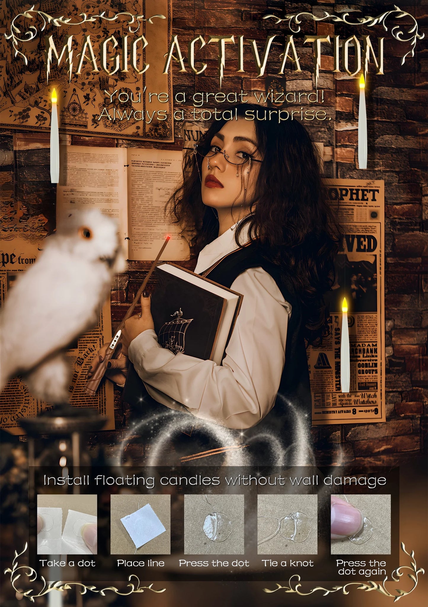 Floating Candles with Wand 20PCS Harry Potter Magic Hanging Candles Warm Light Battery Operated for Valentine'S Day Gift Party Decor