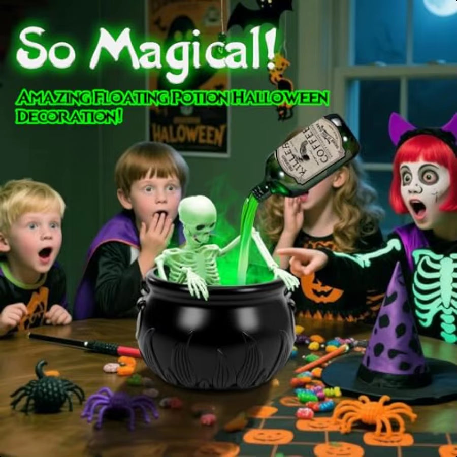 Halloween Decorations Indoor Decor with Magic Floating Potion Bottles and Mist Maker Black Plastic Witches Bowl Halloween Decor