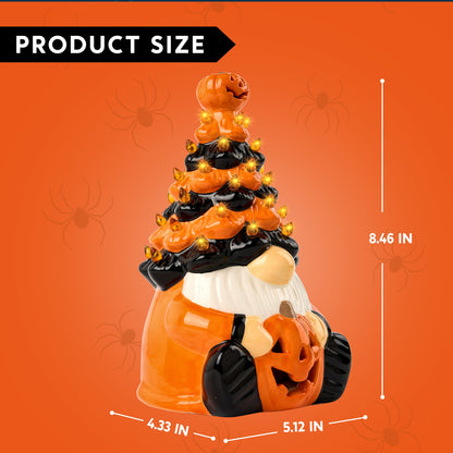 8.5 Inch Halloween Decorations Ceramic Gnome Tree Decorations with Build-In Leds,Light up Pumpkin Table Decor Bedroom Indoor Centerpieces for Tables