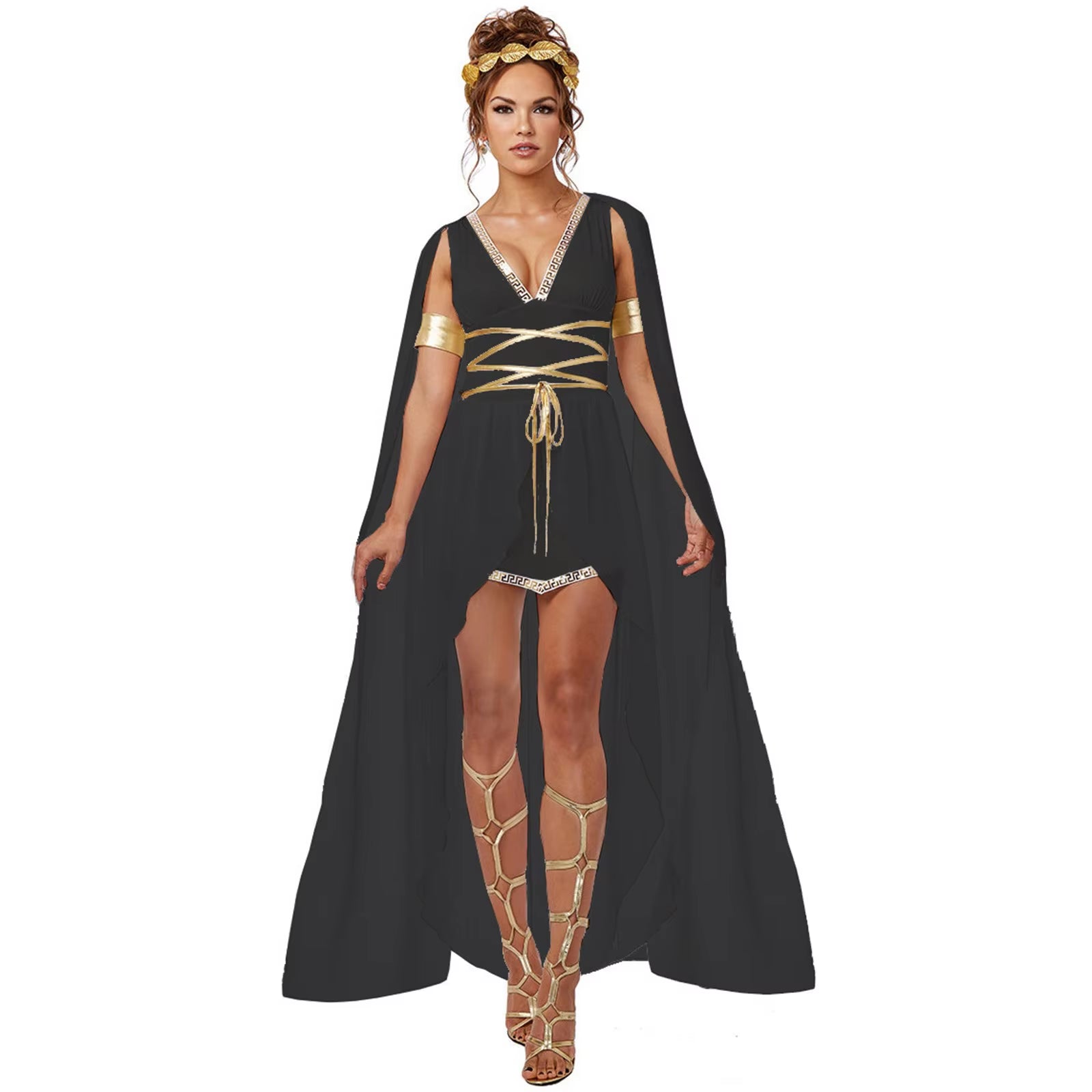 Women'S Stage Dress Costume Halloween Party Cosplay Costume Ancient Greek Goddess Costume Set with Headwear Waist Rope Bracelet