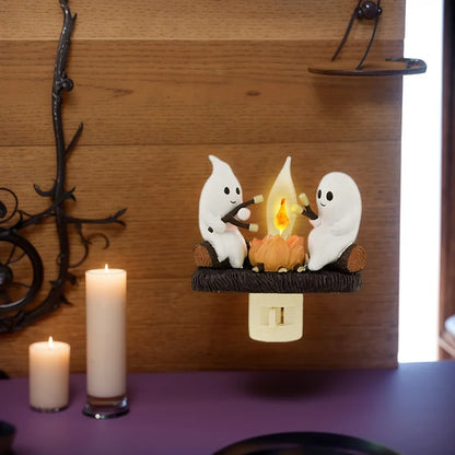 Ghost Campfire Night Light Ghost Campfire Flickering Nightlight LED Small Faux Campfire Night Light Funny Halloween Nightlight