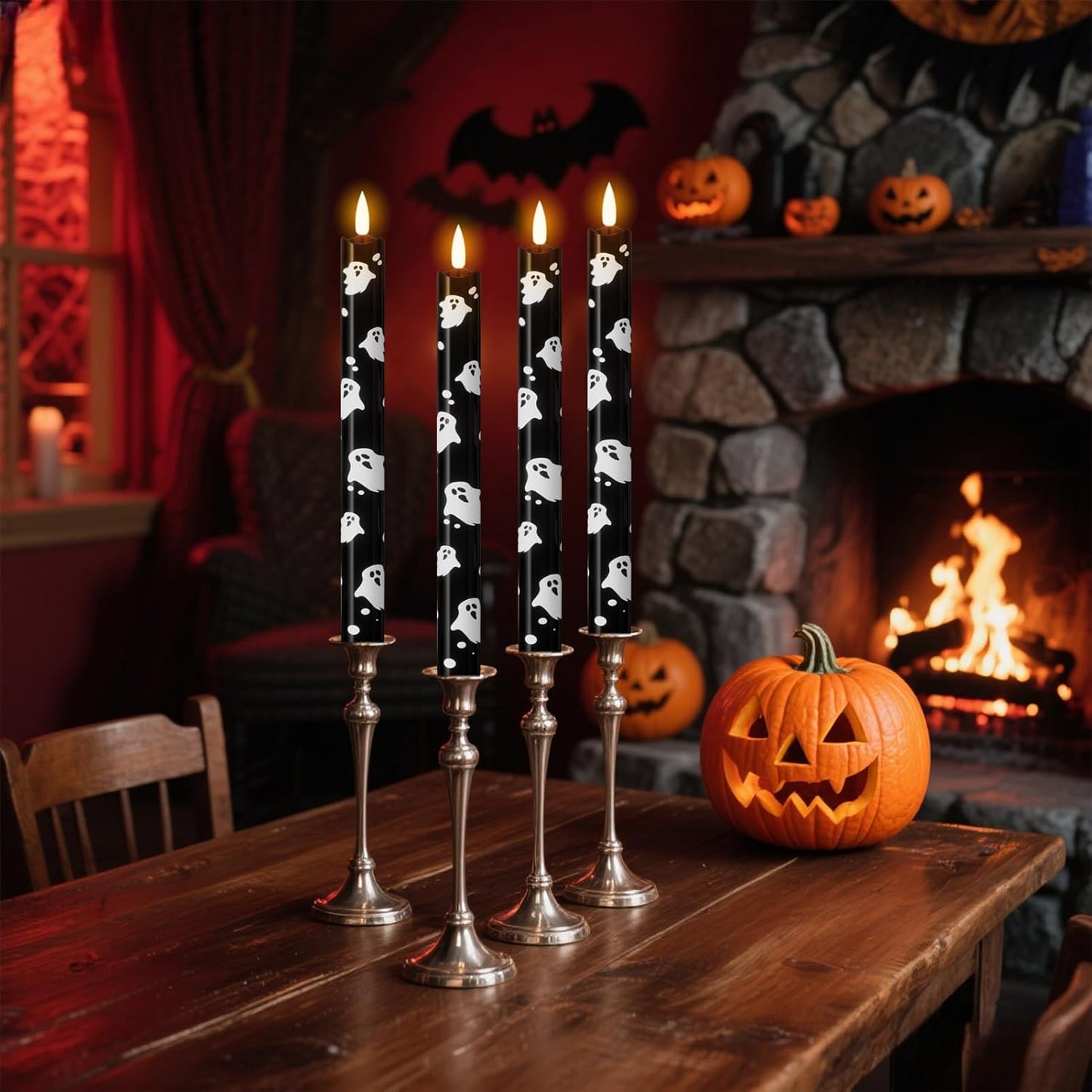 Flameless Flickering Taper Candles with Remote and Timer, Battery Operated Ghost