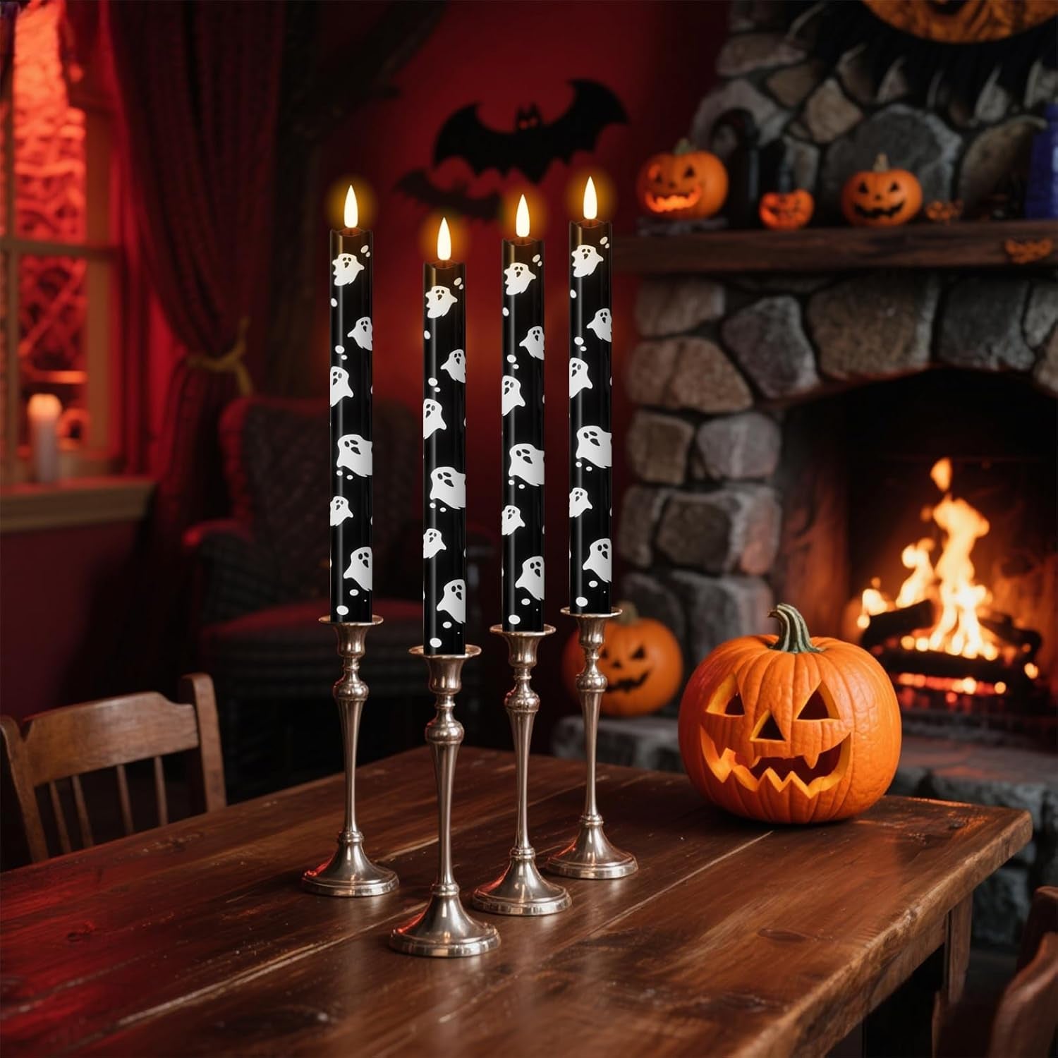 Flameless Flickering Taper Candles with Remote and Timer, Battery Operated Ghost
