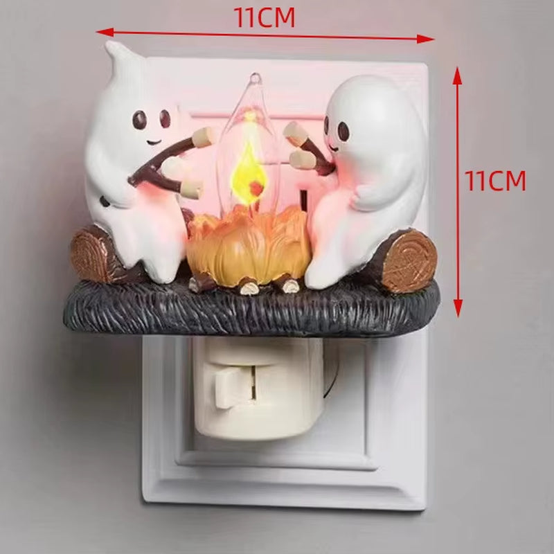 Ghost Campfire Night Light Ghost Campfire Flickering Nightlight LED Small Faux Campfire Night Light Funny Halloween Nightlight