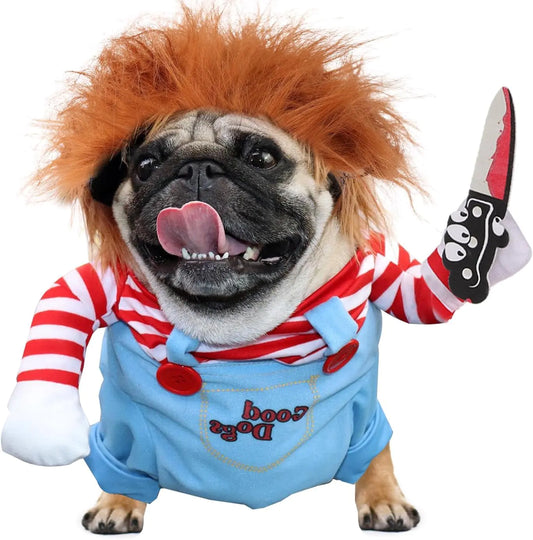Dog Halloween Costumes Deadly Doll Dog CostumeChucky Dog Costume with Knife for Pets Funny Dog Costumes Halloween for Large Dogs [L]
