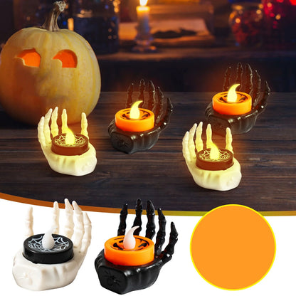 Halloween Spider Tea Lights, LED Flameless Spider Candle Holder Lights Battery Operated Orange Tea Lights for Halloween Party Table Home Halloween Decorations