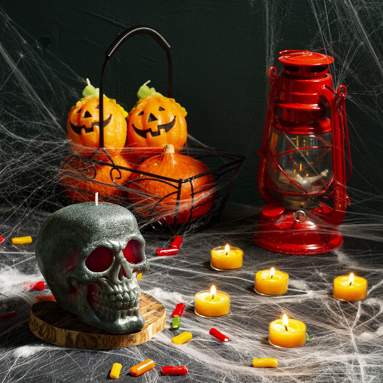 6X4.3 Inch Green Red Skull Spell and Halloween Themed Candle - Red Inside, Big Size