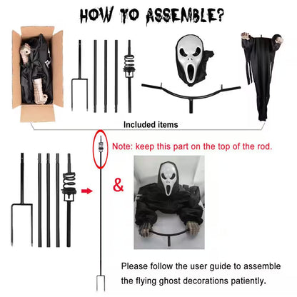 7.5 Ft. Halloween Scarecrow Ghost Outdoor Decorations, Rotatable Ghost of Death Flying Ghost for Outdoor and Garden