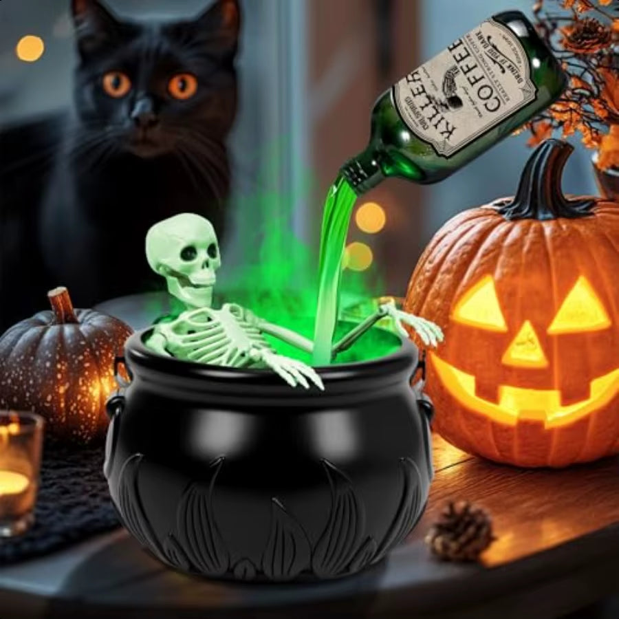 Halloween Decorations Indoor Decor with Magic Floating Potion Bottles and Mist Maker Black Plastic Witches Bowl Halloween Decor