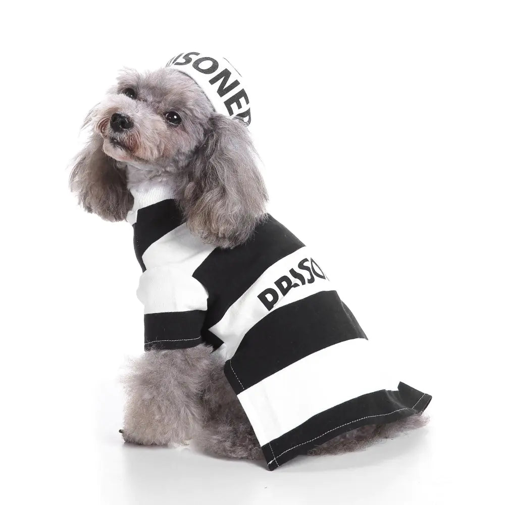 Prisoner Dog Costume – Halloween Dog Costume for Small Medium Dogs Inmate Prison Dog Costumes Pet Prisoner Costume with Hat for Halloween Christmas Special Events Funny Photo Props Accessories L