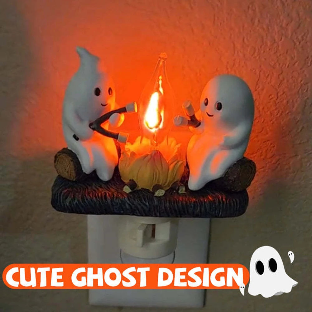 Ghost Campfire Night Light Ghost Campfire Flickering Nightlight LED Small Faux Campfire Night Light Funny Halloween Nightlight