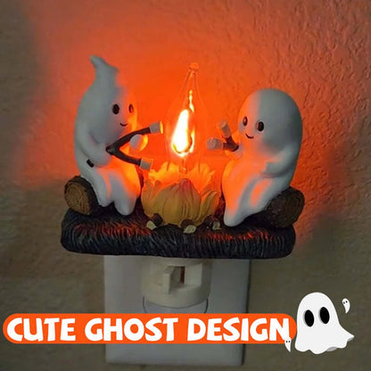 Ghost Campfire Night Light Ghost Campfire Flickering Nightlight LED Small Faux Campfire Night Light Funny Halloween Nightlight